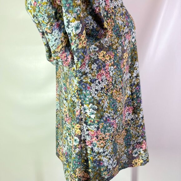 J. Jill Size XL Floral Print Popover Blouse Rayon Green Blue - Picture 8 of 11